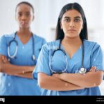 portrait medical nurses healthcare team and hospital staff clinic support and surgery consulting focus young and working nursing women 2kac4t6